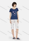 Wholesale Women's Star Print Round Neck Short Sleeve Tops & Knee Length Pants 2 Piece Lounge Pajamas Set A05# - Liuhuamall