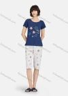 Wholesale Women's Star Print Round Neck Short Sleeve Tops & Knee Length Pants 2 Piece Lounge Pajamas Set A05# - Liuhuamall