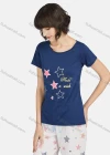 Wholesale Women's Star Print Round Neck Short Sleeve Tops & Knee Length Pants 2 Piece Lounge Pajamas Set A05# - Liuhuamall