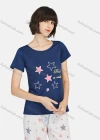 Wholesale Women's Star Print Round Neck Short Sleeve Tops & Knee Length Pants 2 Piece Lounge Pajamas Set A05# - Liuhuamall