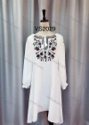 Wholesale Women's Casual Embroidered Drawstring Bateau Neck Poet Sleeve Short Dress - Liuhuamall
