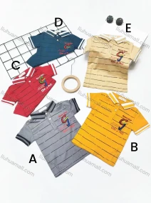Wholesale Boys Casual Short Sleeve Embroidery Letter Striped Button Front Polo Shirts, LIUHUA CLOTHING WHOLESALE