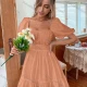 Wholesale Women's Square Neck Puff Sleeve Open Back Bow Knot Back Ruffle Hem Plain Short Dress AY181# 79# Clothing Wholesale Market Liuhua