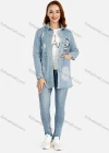 Wholesale Women's Casual Long Sleeve Ripped Button Rhinestone Label Back Split Mid Length Denim Overshirt Jacket - Liuhuamall