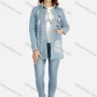Wholesale Women's Casual Long Sleeve Ripped Button Rhinestone Label Back Split Mid Length Denim Overshirt Jacket preview