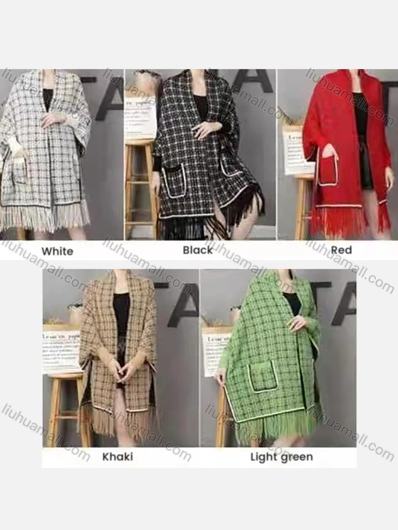 Wholesale Women's Casual Plaid Print Scarf Hem Pocket Cover Up Cardigan