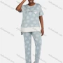 Wholesale Women's Casual Lounge Short Sleeve Embroidery Letter Leaf Print High Low Hem T-shirt&Pant Pajamas Sets preview