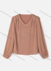 Wholesale Women's Causal V Neck Long Sleeve Plain Blouse - Liuhuamall