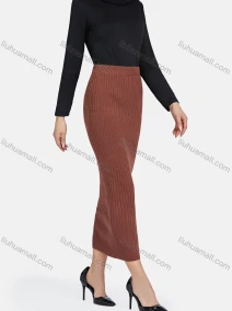 Wholesale Women's Casual Plain Rib Knit Elastic High Waist Midi Skirts, LIUHUA CLOTHING WHOLESALE