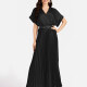 Women's Casual Plain Wrap Short Sleeve Splicing Pleated Maxi Dress EG-3481# 1# Clothing Wholesale Market -LIUHUA