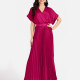 Women's Casual Plain Wrap Short Sleeve Splicing Pleated Maxi Dress EG-3481# 13# Clothing Wholesale Market -LIUHUA