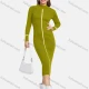 Wholesale Women's Casual Long Sleeve Mock Neck Striped Plain Slim Knit Midi Dress 0728# C619# Clothing Wholesale Market Liuhua