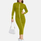 Women's Casual Long Sleeve Mock Neck Striped Plain Slim Knit Midi Dress 0728# C619# Clothing Wholesale Market -LIUHUA