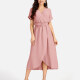 Women's Casual Plain Wrap Short Sleeve Midi Dress With Belt EG-3436# 3# Clothing Wholesale Market -LIUHUA