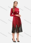 Wholesale Women's Elegant Mock Neck Long Sleeve Velvet Lace Hem Midi Dress - Liuhuamall