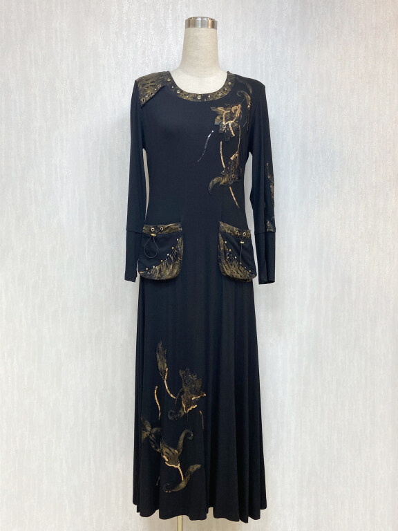 Women's Elegant Sequin Patch Pockets Maxi Dress, Clothing Wholesale Market -LIUHUA, Dresses