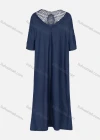Wholesale Women's Plus Size Casual 3/4 Sleeve Embroidery Bateau Neck Plus Size Maxi Denim Dress - Liuhuamall