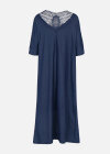 Wholesale Women's Plus Size Casual 3/4 Sleeve Embroidery Bateau Neck Plus Size Maxi Denim Dress - Liuhuamall