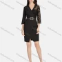 Wholesale Women's Elegant Fashion Wrap Lapel Guipure Lace 3/4 Sleeve Wrap Hem Short Dress With Belt preview