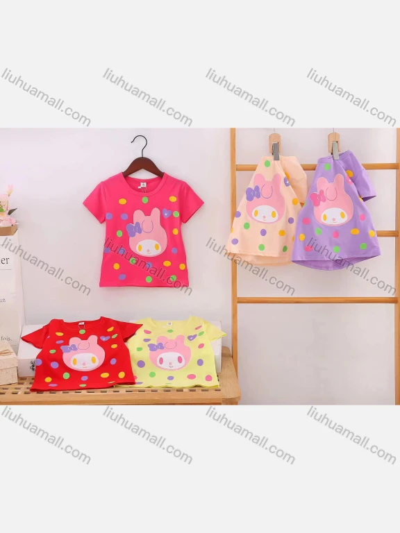 Wholesale Girl's Casual Cartoon Print Round Neck Short Sleeve Modal Cotton Tee