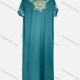Wholesale Women's Casual Embroidery Round Neck Short Sleeve Ruffle Hem Maxi Kaftan Dress Dark Cyan Clothing Wholesale Market Liuhua