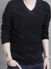 Wholesale Men's Casual V Neck Long Sleeve Pullover Cable Knit Sweater, LIUHUA CLOTHING WHOLESALE