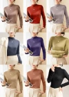 Wholesale Women's Casual Plain Mock Neck Long Sleeve Top 205# - Liuhuamall