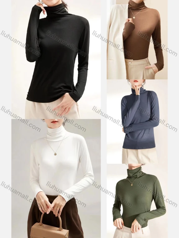 Wholesale Women's Casual Plain Turtleneck Long Sleeve Top