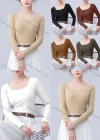 Wholesale Women's Casual Plain Bateau Neck Long Sleeve Top 7725# - Liuhuamall