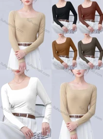 Wholesale Women's Casual Plain Bateau Neck Long Sleeve Top 7725#, LIUHUA CLOTHING WHOLESALE