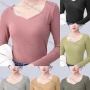 Wholesale Women's Casual Plain Notched Neck Long Sleeve Top 7732# preview