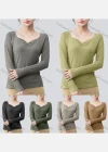 Wholesale Women's Casual Plain Button V Neck Long Sleeve Top 7742# - Liuhuamall