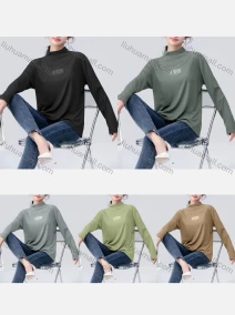 Wholesale Women's Casual Letter Print Mock Neck Long Sleeve Blouse 7768#, LIUHUA CLOTHING WHOLESALE