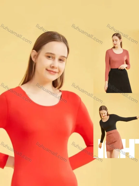 Wholesale Women's Plain Round Neck Long Sleeve Tight Thermal Underwear Top（Pack Of 40）