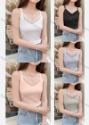 Wholesale Women's Casual Plain Ribbed Lace Trim Slim Fit Cami Top - Liuhuamall
