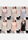 Wholesale Women's Casual Plain V Neck Ribbed Lace Trim Slim Fit Tank Top - Liuhuamall