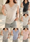 Wholesale Women's Casual Plain Ribbed Lace Trim Slim Fit Tank Top - Liuhuamall