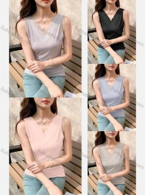 Wholesale Women's Casual Plain Ribbed Lace Trim Slim Fit Tank Top, LIUHUA CLOTHING WHOLESALE