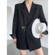 Women's Loose Fit Plain Lapel Blazer Long Sleeve Metal Buckle Suit Jacket Black Clothing Wholesale Market -LIUHUA