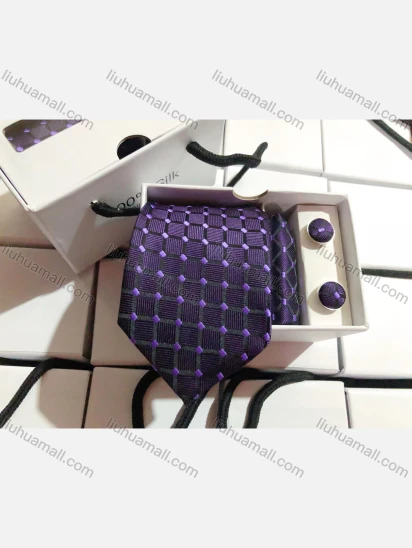 Wholesale Men's Fashion Plaid Tie & Pocket Square & Cufflinks Sets