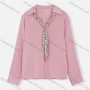 Wholesale Women's Turn-down Collar Shirt Sleeve Dalmatian Print Tie Plain Casual Blouse preview