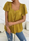 Wholesale Women's Casual Square Neck Butterfly Sleeve Button Down Plain Tops AY114# - Liuhuamall