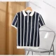 Wholesale Men's Casual Striped Collared Quarter Zip Short Sleeve Henley Shirt E75035# Royal Blue Clothing Wholesale Market Liuhua