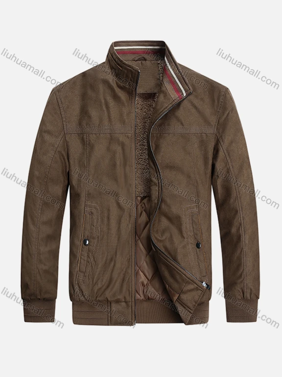 Wholesale Men's Suede Stand Collar Zipper Buttons Pockets Thermal Plain Oversized Bomber Jacket 3353#