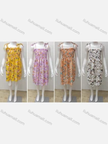 Wholesale Girls Causal Square Neck Sleeveless Tie Side Floral Print Ruched Short Cami Dress, LIUHUA CLOTHING WHOLESALE