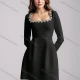 Wholesale Women's Elegant Plain Square Neck Sparkly Rhinestone Pleated Long Sleeve Cocktail Mini Dress Black Clothing Wholesale Market Liuhua