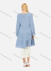 Wholesale Women's Casual Button Front Belted V-Neck Poet Sleeve Tiered Plain Dress 070# - Liuhuamall