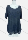 Wholesale Women's Elegant Plain Floral Embroidery Round Neck Sheer Short Sleeve Blouse - Liuhuamall