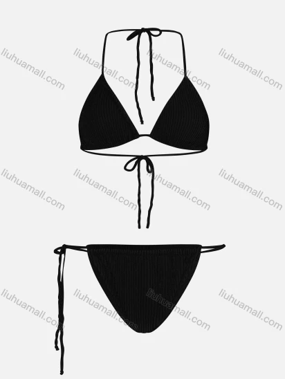 Wholesale Women's Sexy Plain Ribbed Spaghetti Strap Bikini Swimsuit 2-piece Set