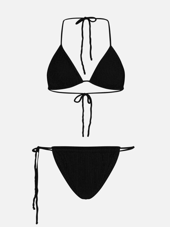 Women's Sexy Plain Ribbed Spaghetti Strap Bikini Swimsuit 2-piece Set, Clothing Wholesale Market -LIUHUA, Women, Swimsuit-Bikini, Beach-Shorts